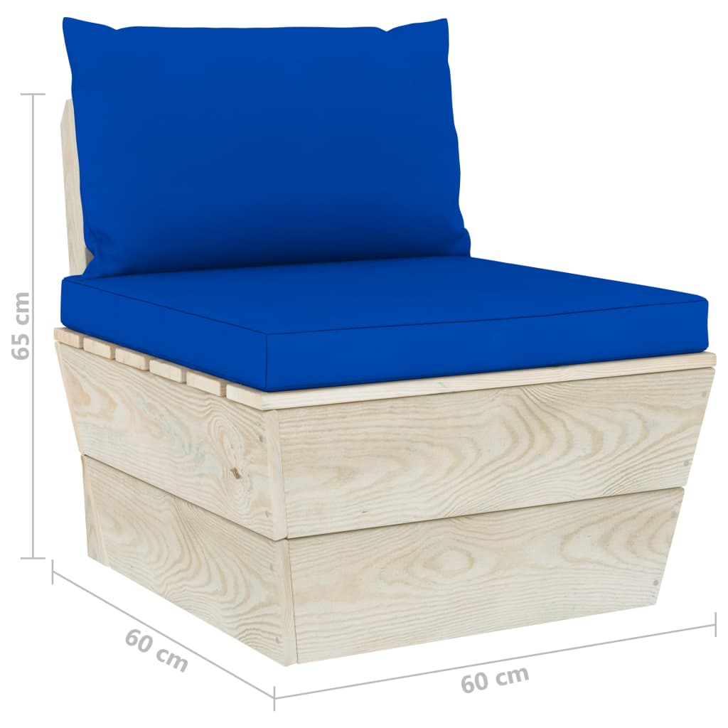 6-Delige Loungeset Met Kussens Pallet Vurenhout 1 Blauw 3x hoek + 2x midden + Tafel