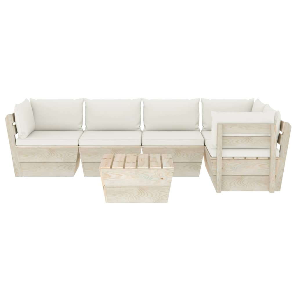 6-Delige Loungeset Met Kussens Pallet Vurenhout 1 Crème 2x midden + 3x hoek + Tafel