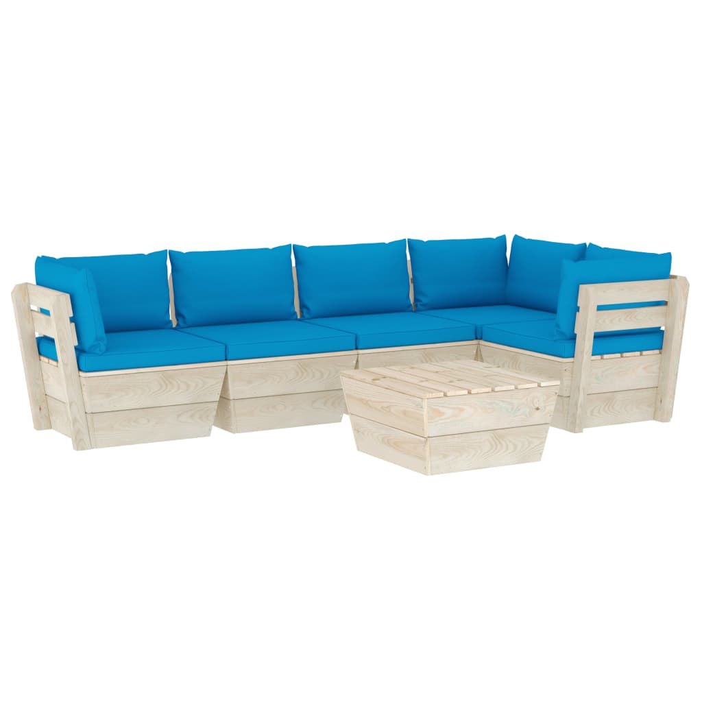 6-Delige Loungeset Met Kussens Pallet Vurenhout 1 lichtblauw 2x midden + 3x hoek + Tafel