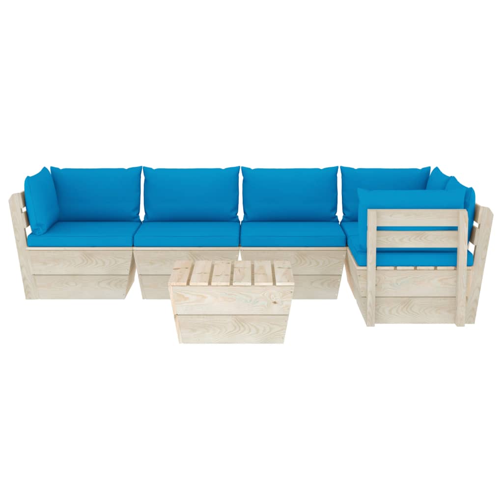6-Delige Loungeset Met Kussens Pallet Vurenhout 1 lichtblauw 2x midden + 3x hoek + Tafel
