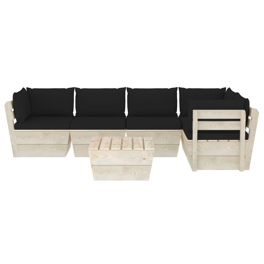 6-Delige Loungeset Met Kussens Pallet Vurenhout 1 Zwart 2x midden + 3x hoek + Tafel