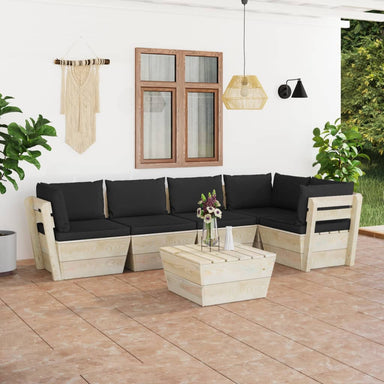 6-Delige Loungeset Met Kussens Pallet Vurenhout 1 Zwart 2x midden + 3x hoek + Tafel