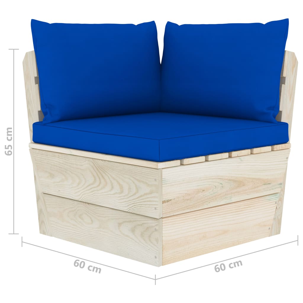 6-Delige Loungeset Met Kussens Pallet Vurenhout 1 Blauw 2x midden + 3x hoek + Tafel