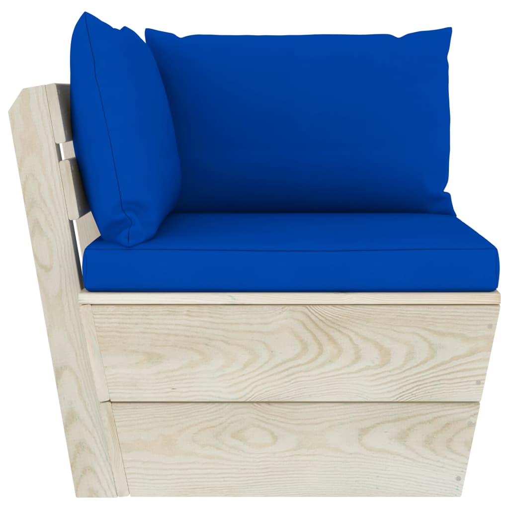 6-Delige Loungeset Met Kussens Pallet Vurenhout 1 Blauw 2x midden + 3x hoek + Tafel