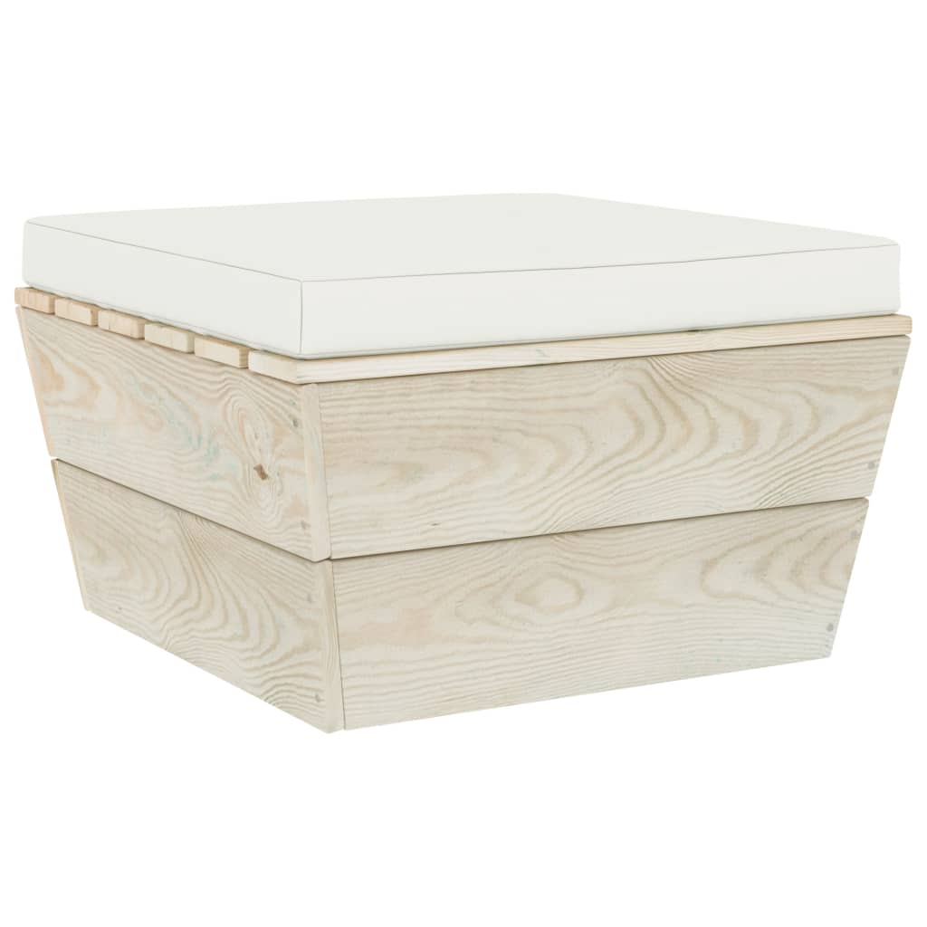 7-Delige Loungeset Met Kussens Pallet Vurenhout 1 Crème 2x hoek + 2x midden + Tafel + 2x voetensteun