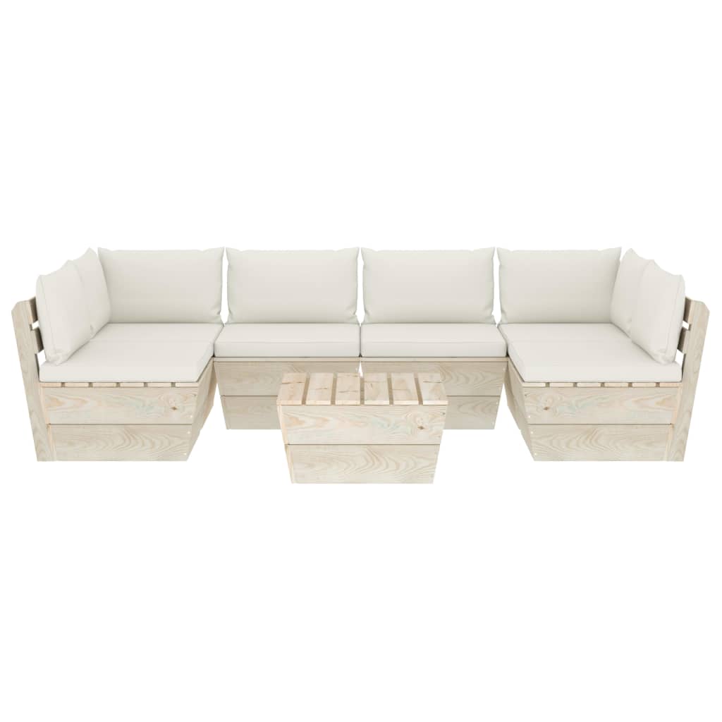 7-Delige Loungeset Met Kussens Pallet Vurenhout 1 Crème 2x hoek + 4x midden + Tafel