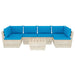 7-Delige Loungeset Met Kussens Pallet Vurenhout 1 lichtblauw 2x hoek + 4x midden + Tafel