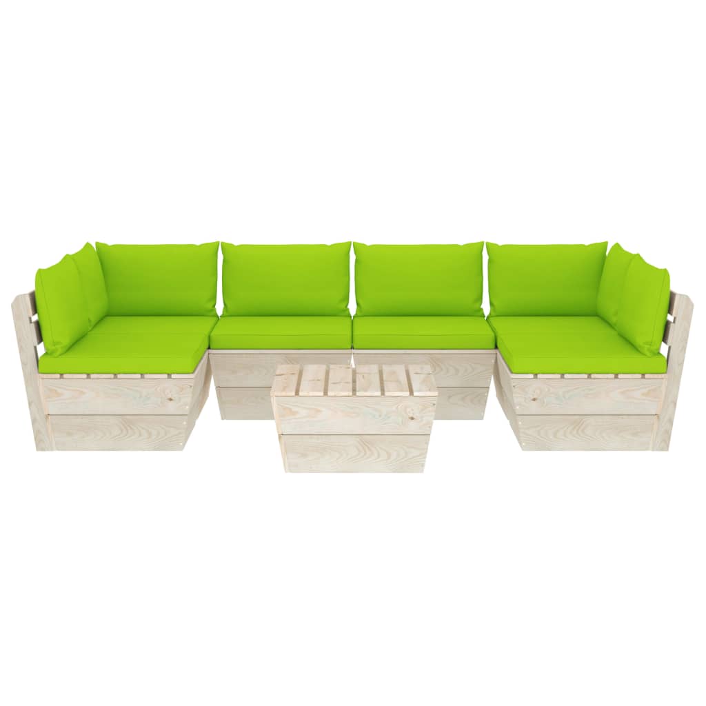7-Delige Loungeset Met Kussens Pallet Vurenhout 1 Heldergroen 2x hoek + 4x midden + Tafel