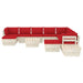 12-Delige Loungeset Met Kussens Pallet Vurenhout Rood 3x hoek + 5x midden + 2x Tafel + 2x voetensteun