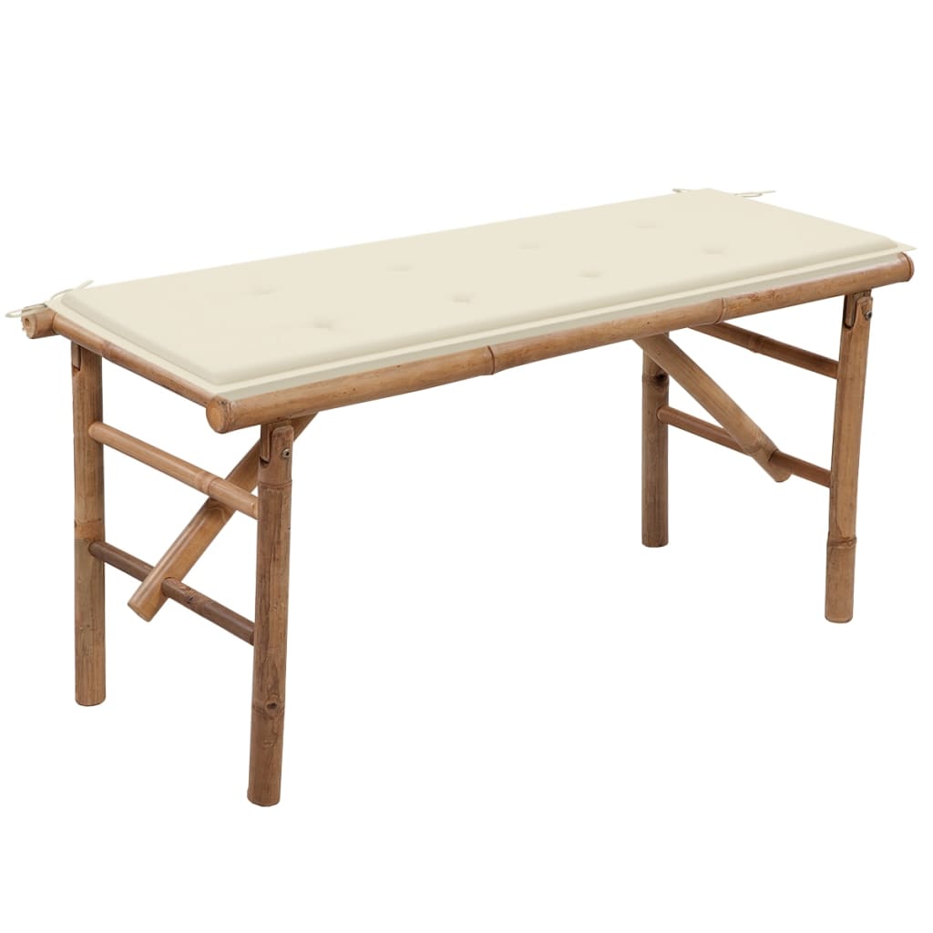 Tuinbank Inklapbaar Met Kussen 118 Cm Bamboe 120 x 50 x 4 cm Crème