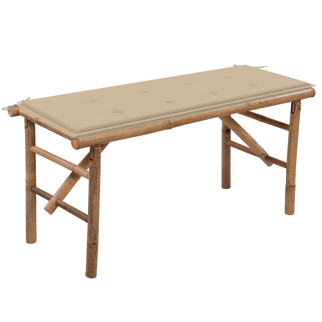 Tuinbank Inklapbaar Met Kussen 118 Cm Bamboe 120 x 50 x 4 cm Beige