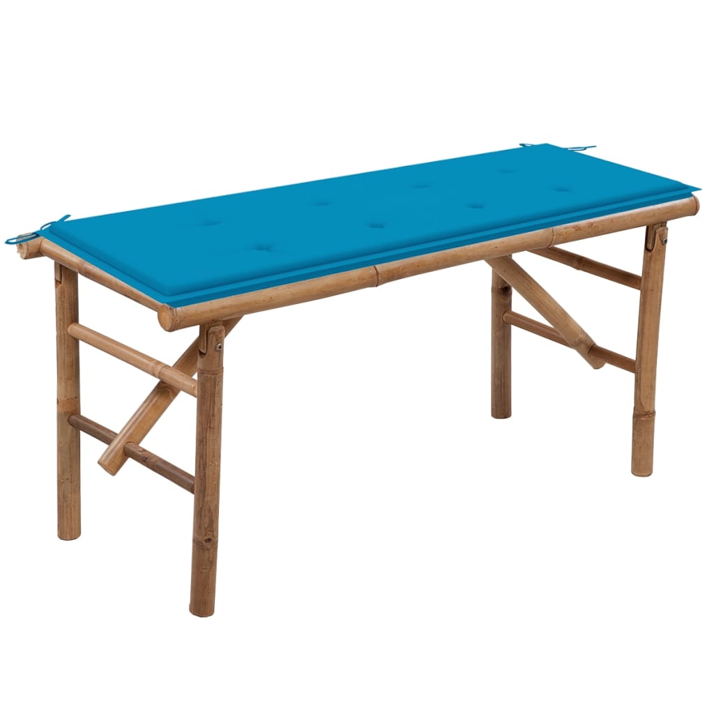 Tuinbank Inklapbaar Met Kussen 118 Cm Bamboe 120 x 50 x 4 cm Blauw