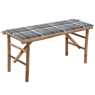 Tuinbank Inklapbaar Met Kussen 118 Cm Bamboe 120 x 50 x 4 cm Grijs ruitpatroon