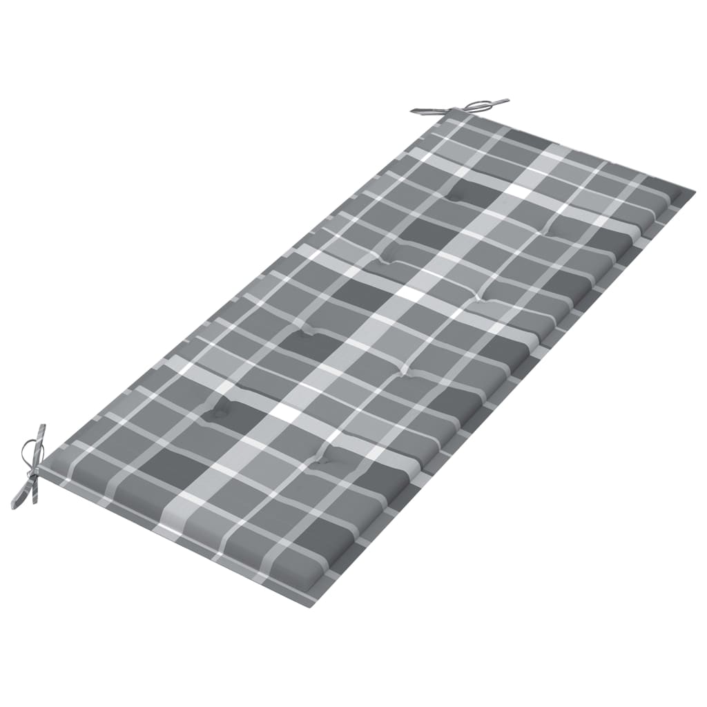 Tuinbank Inklapbaar Met Kussen 118 Cm Bamboe 120 x 50 x 4 cm Grijs ruitpatroon