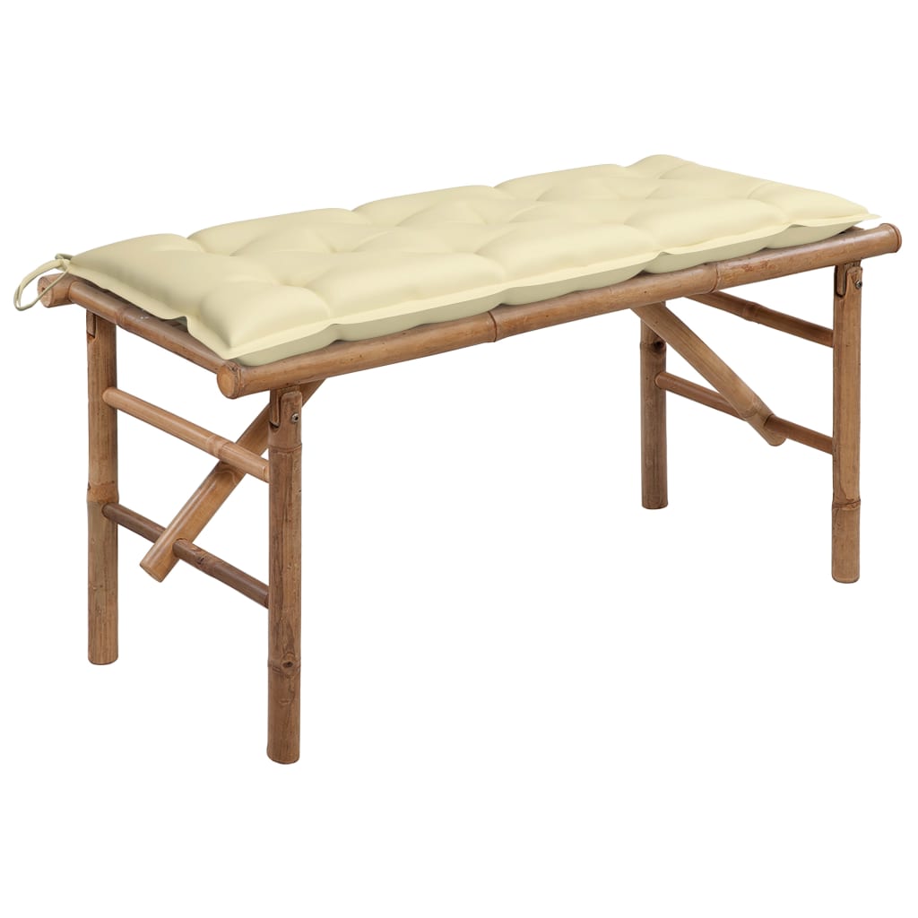 Tuinbank Inklapbaar Met Kussen 118 Cm Bamboe 120 x 50 x 7 cm Crème