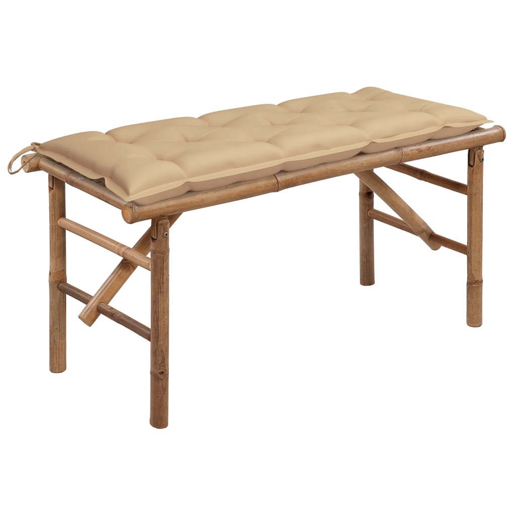 Tuinbank Inklapbaar Met Kussen 118 Cm Bamboe 120 x 50 x 7 cm Beige