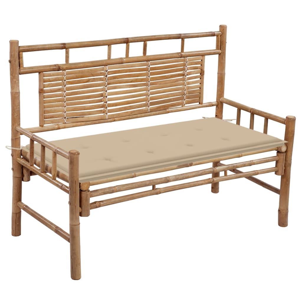 Tuinbank Met Kussen 120 Cm Bamboe 120 x 50 x 4 cm Beige