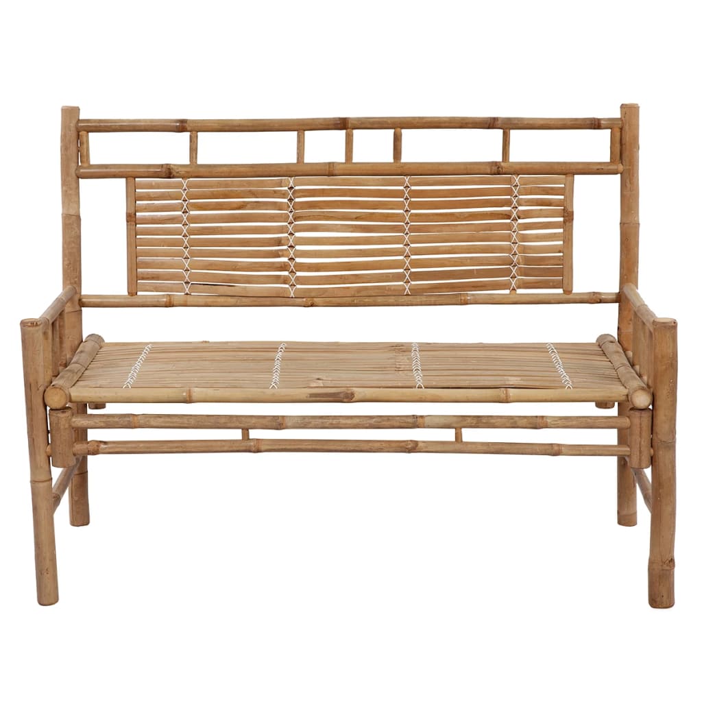 Tuinbank Met Kussen 120 Cm Bamboe 120 x 50 x 4 cm Grijs ruitpatroon