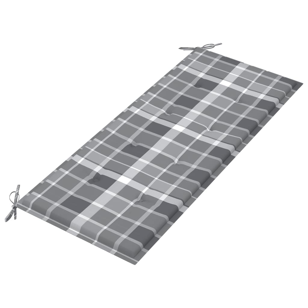 Tuinbank Met Kussen 120 Cm Bamboe 120 x 50 x 4 cm Grijs ruitpatroon