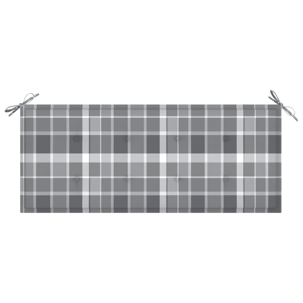 Tuinbank Met Kussen 120 Cm Bamboe 120 x 50 x 4 cm Grijs ruitpatroon
