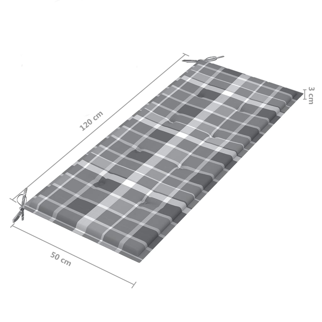 Tuinbank Met Kussen 120 Cm Bamboe 120 x 50 x 4 cm Grijs ruitpatroon