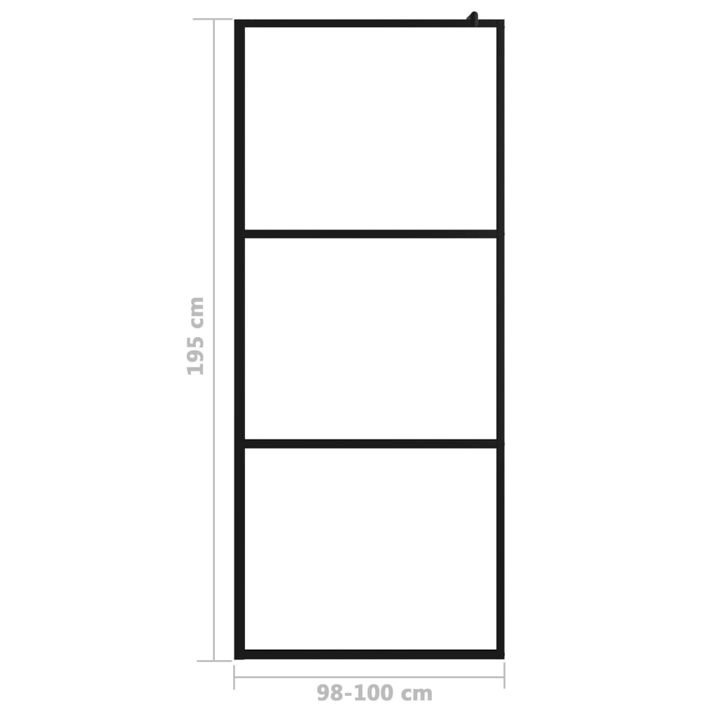 Inloopdouchewand transparant 100x195 cm ESG-glas zwart