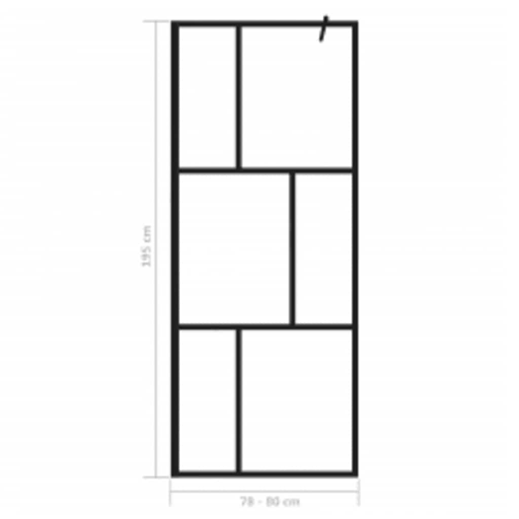 Inloopdouchewand 80x195 cm gehard glas zwart