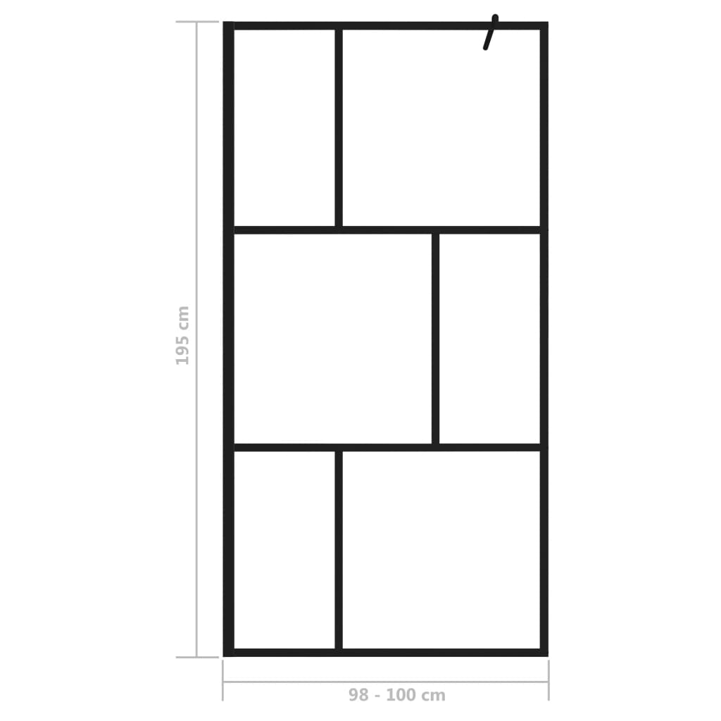 Inloopdouchewand 100x195 cm gehard glas zwart