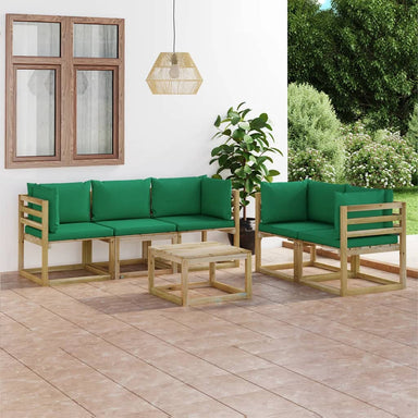 6-Delige Loungeset Met Groene Kussens 1 4x hoek + midden + Tafel