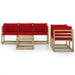 6-Delige Loungeset Met Rode Kussens 1 Rood 4x hoek + midden + Tafel