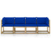 Tuinbank 4-Zits Met Blauwe Kussens 1 Vierzitsbank