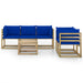 6-Delige Loungeset Met Blauwe Kussens 1 4x hoek + midden + Tafel
