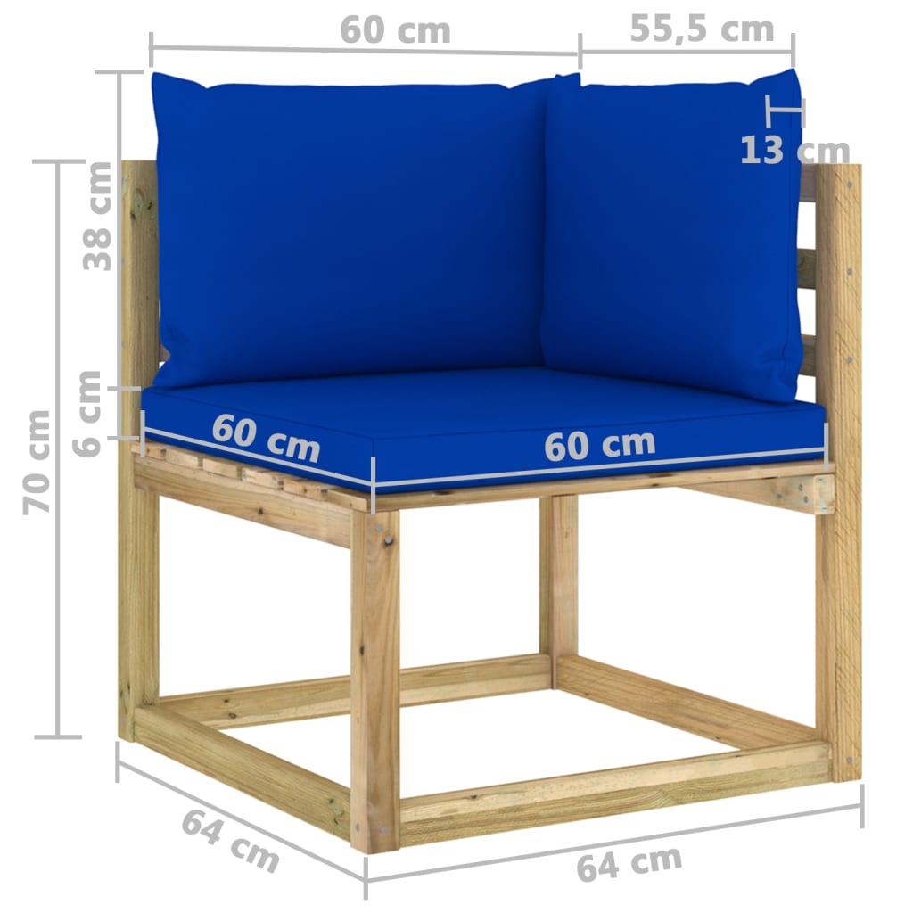 10-Delige Loungeset Met Kussens Geïmpregneerd Grenenhout Blauw 4x hoek + 5x midden + Tafel