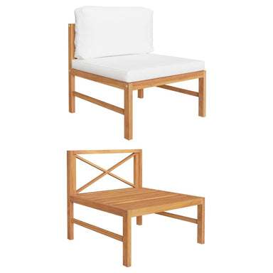 Middenbank Met Crèmekleurige Kussens Massief Teakhout 1