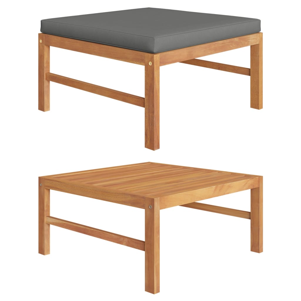Voetensteun Met Donkergrijs Kussen Massief Teakhout 1