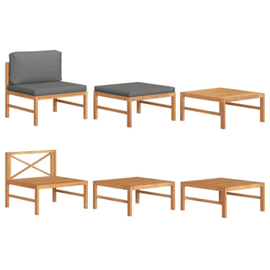 3-Delige Loungeset Met Donkergrijze Kussens Teakhout 1 Donkergrijs