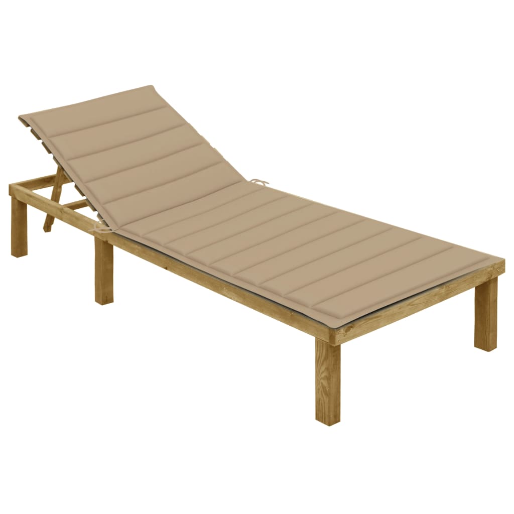 Ligbed met beige kussen geïmpregneerd grenenhout