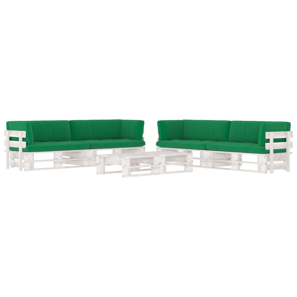 6-delige Loungeset pallet met kussens wit geïmpregneerd hout
