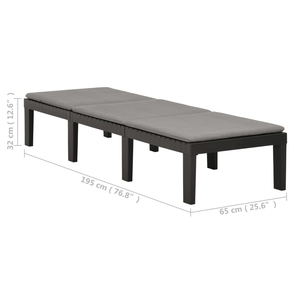 Ligbed met kussen kunststof antracietkleurig