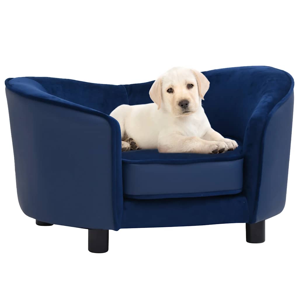 Hondenbank 69x49x40 cm pluche en kunstleer blauw
