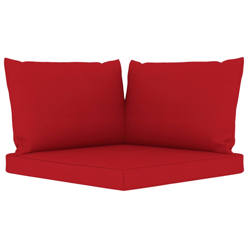 10-Delige Loungeset Met Rode Kussens Rood 5x hoek + 3x midden + voetensteun + Tafel