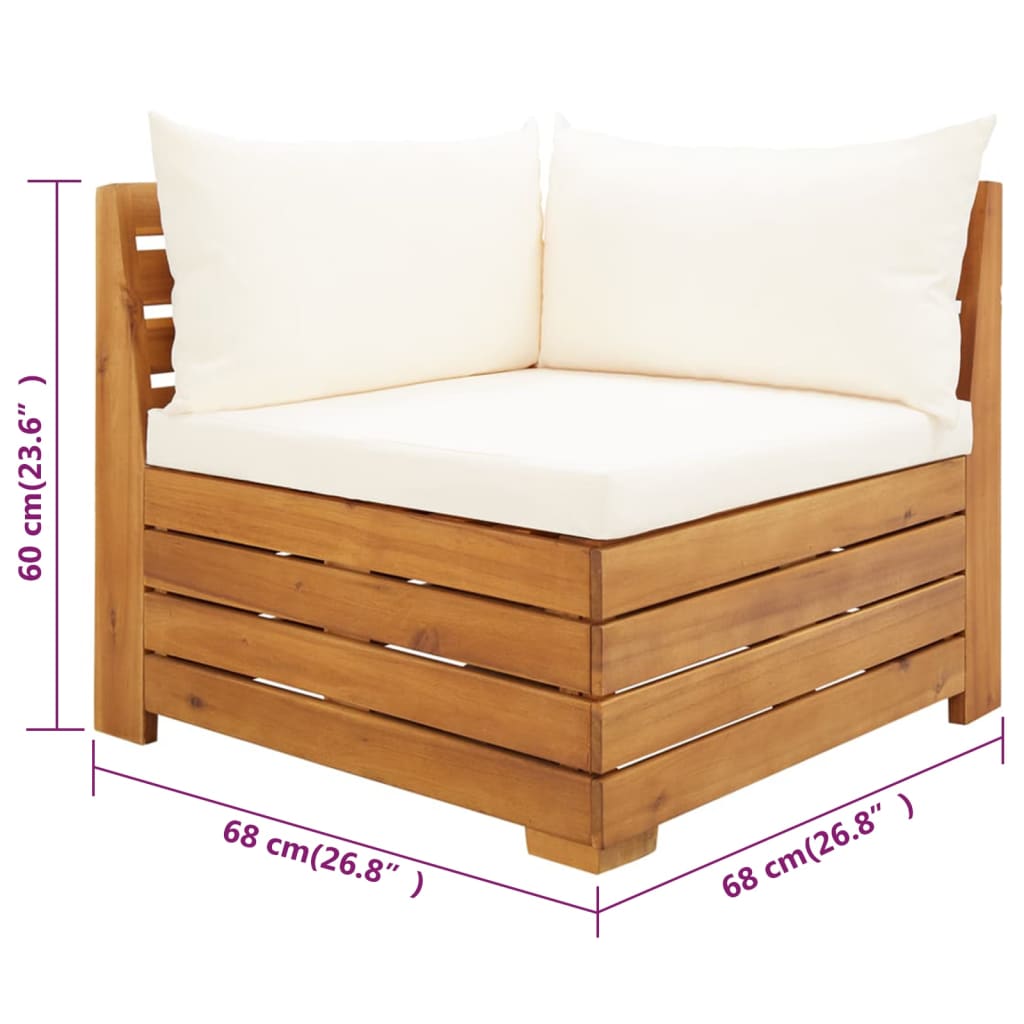 2-Delige Loungeset Met Kussens Massief Acaciahout 1 Crèmewit hoek + Tafel