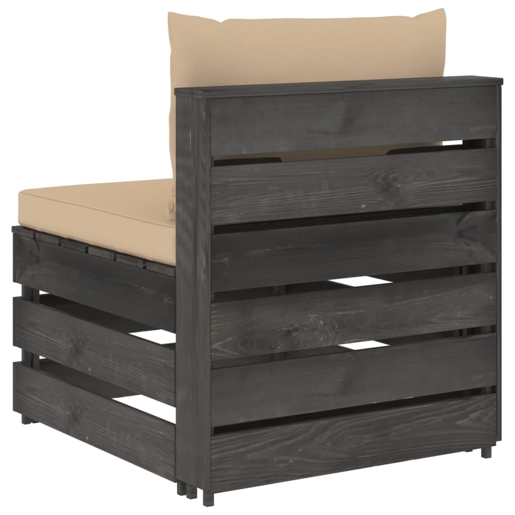 Middenbank Sectioneel Met Kussens Grijs Geïmpregneerd Hout 1 Beige en grijs