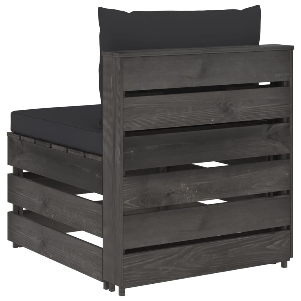 Middenbank Sectioneel Met Kussens Grijs Geïmpregneerd Hout 1 Zwart en grijs