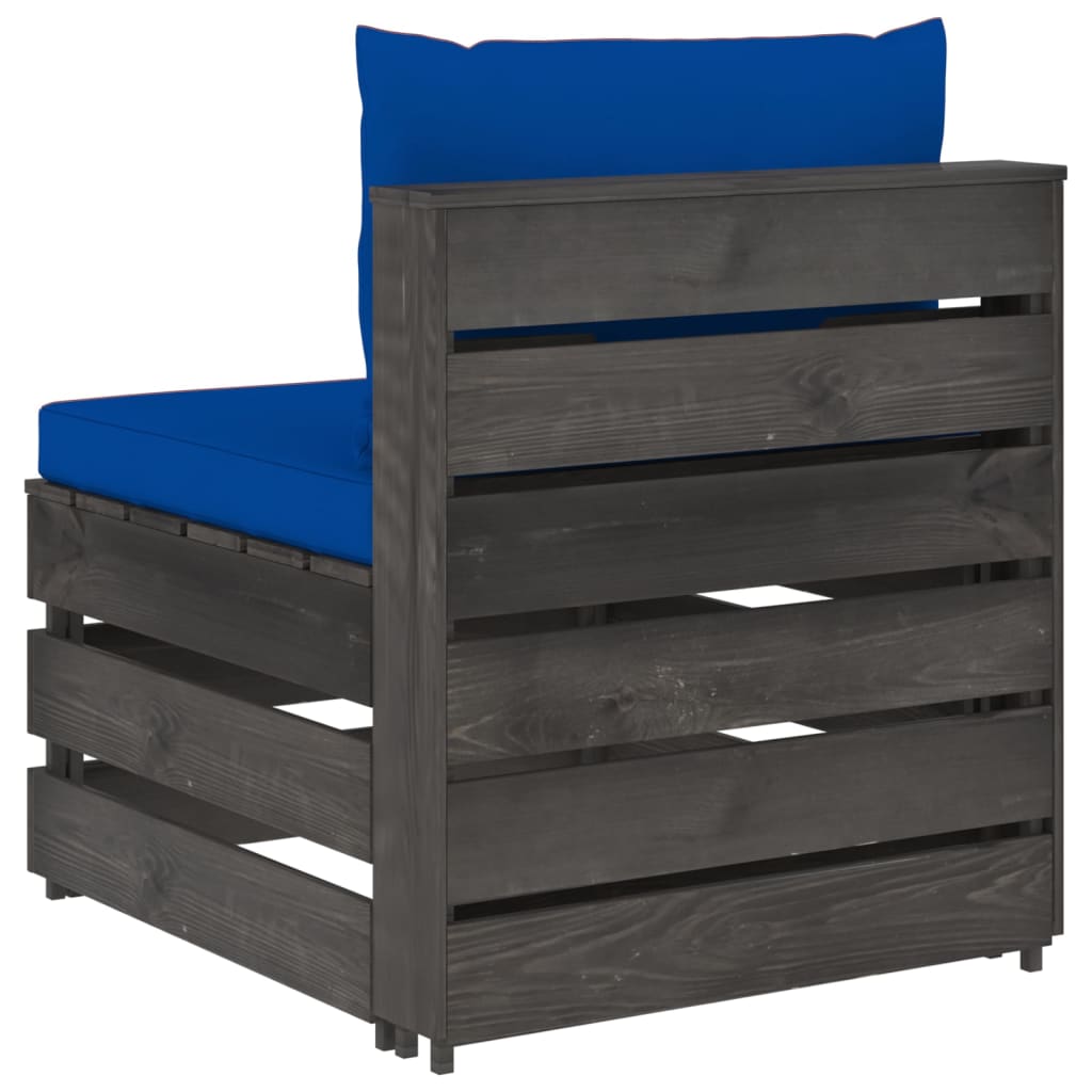 Middenbank Sectioneel Met Kussens Grijs Geïmpregneerd Hout 1 Blauw en grijs