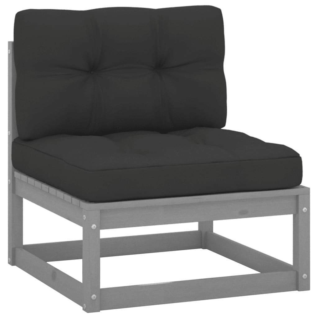 Tuinmiddenbank Met Antracietkleurige Kussens Grenenhout Grijs 1