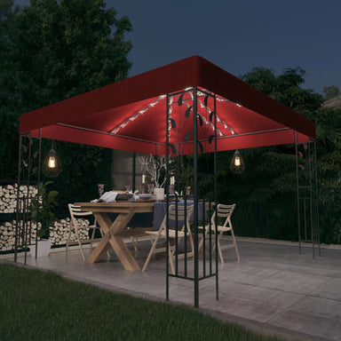 Prieel met LED-lichtslinger 3x3 m wijnrood