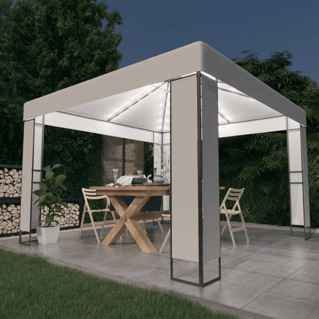 Prieel met dubbel dak en LED-lichtslinger 3x3 m wit