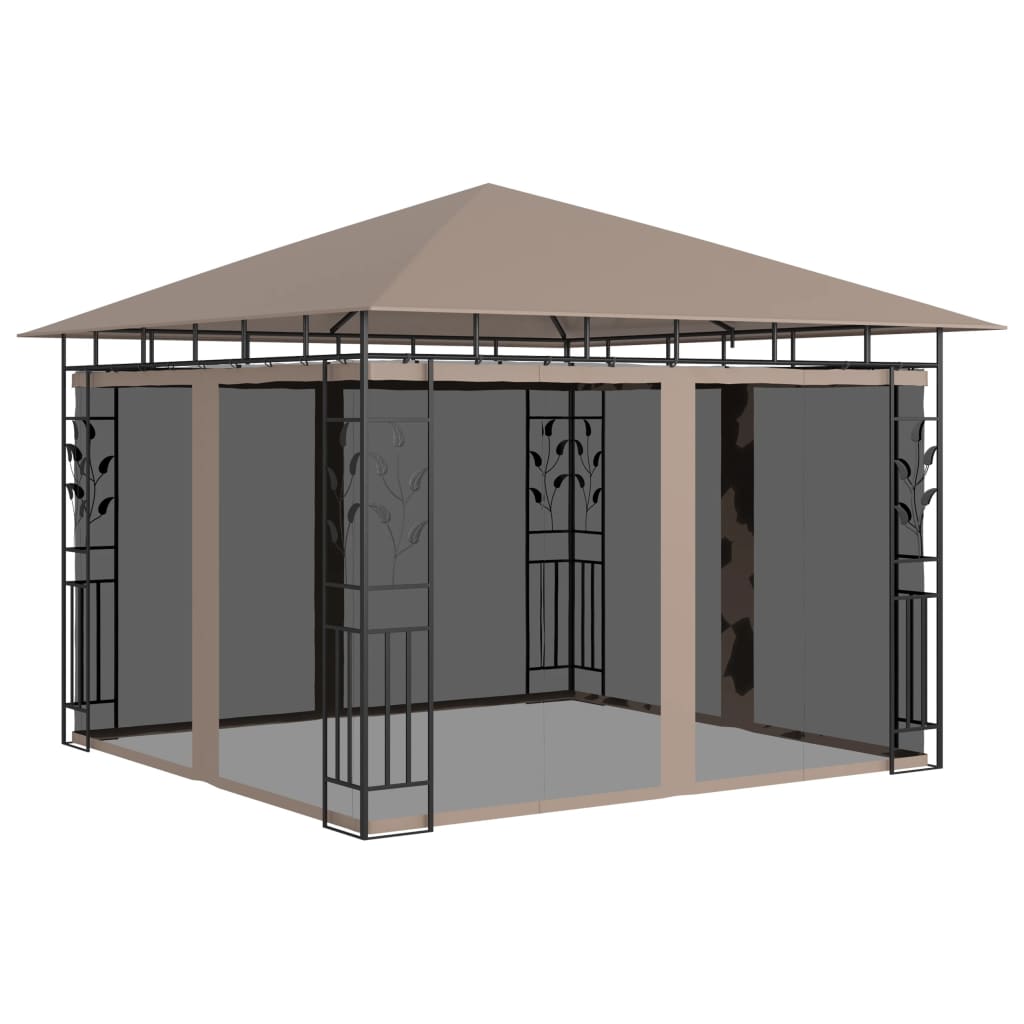 Prieel met klamboe en LED-lichtslinger 3x3x2,73 m taupe
