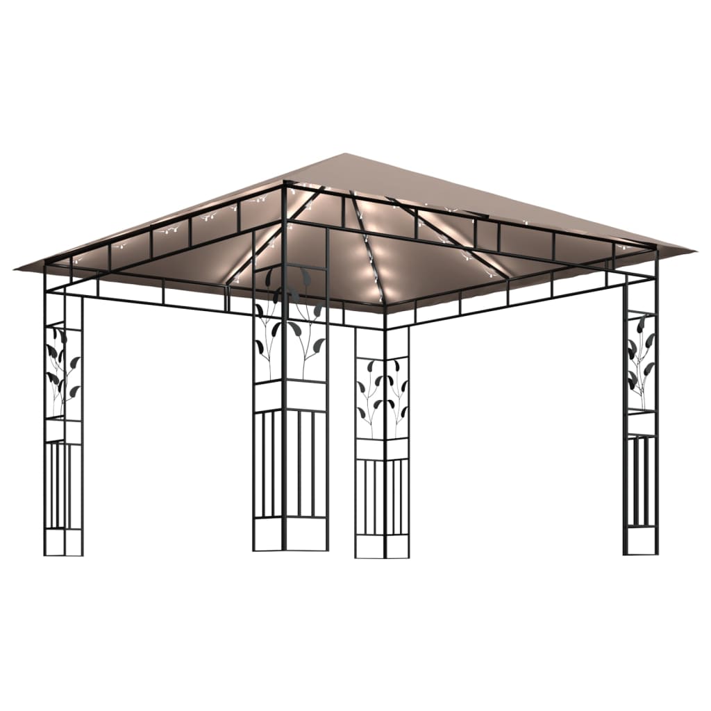 Prieel met klamboe en LED-lichtslinger 3x3x2,73 m taupe